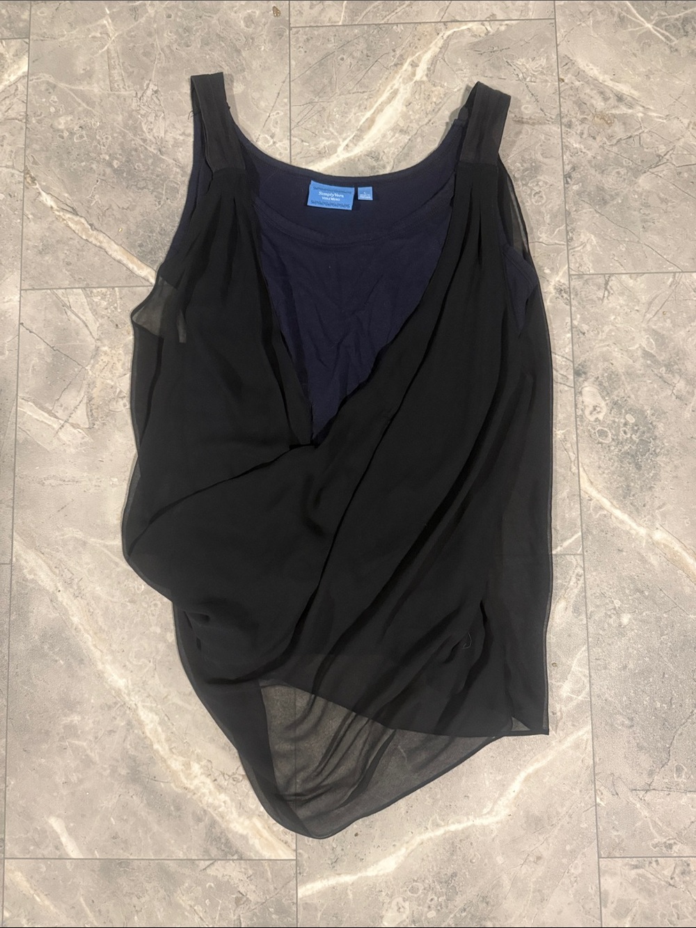 Vera Wang Black Layered Chiffon Overlay Camisole